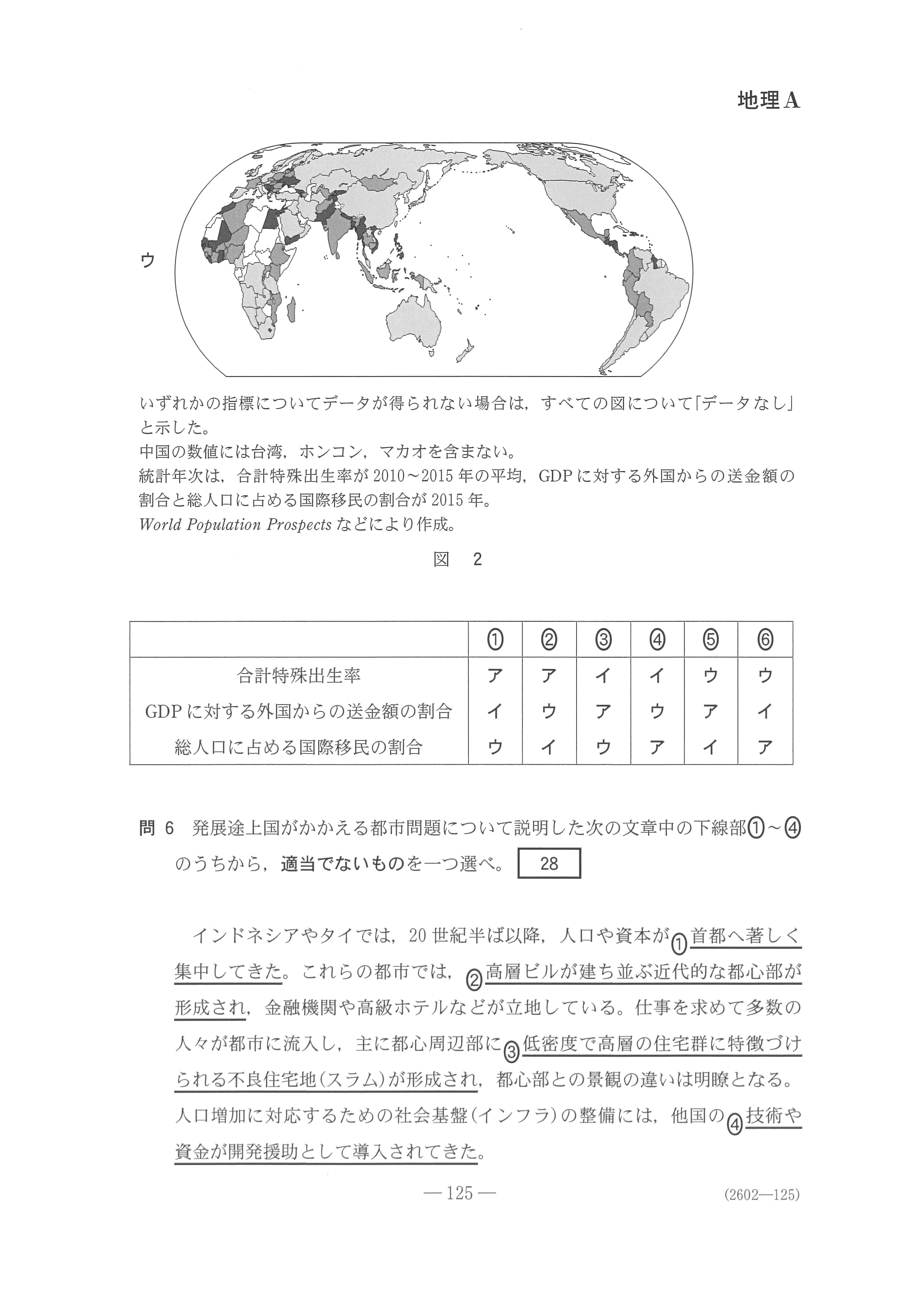 地理A 2019年 平成31年,令和元年 大学入試センター試験